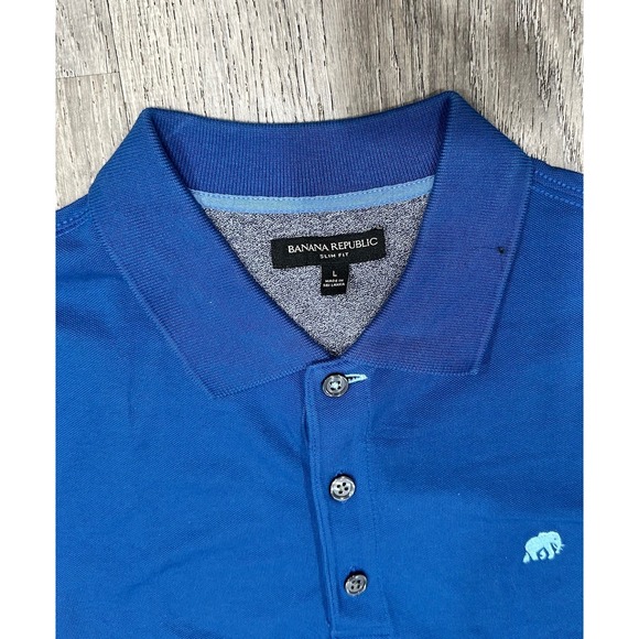 Banana Republic Pique Polo Shirt Men's Large Blue Elephant Slim Casual Golf Polo - Picture 7 of 9